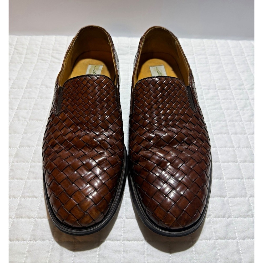 Mezlan Kauai Brown Woven Leather Loafers Slip-On Men's 9.5M Made in Spain